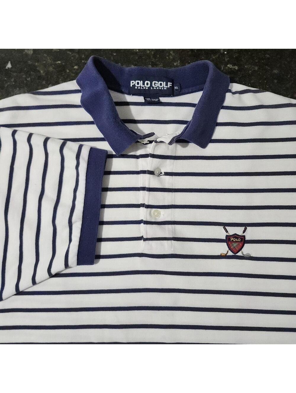 Vintage Polo Golf Ralph Lauren Striped Shirt Crest Logo Classic Preppy Mens XL
